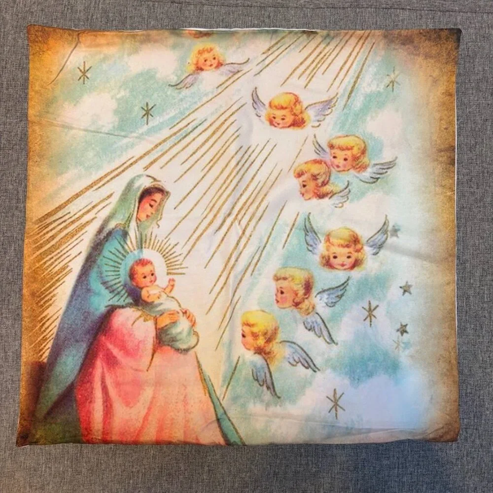 Nativity Scene Pillow Cover Set of 4 Manger Scene